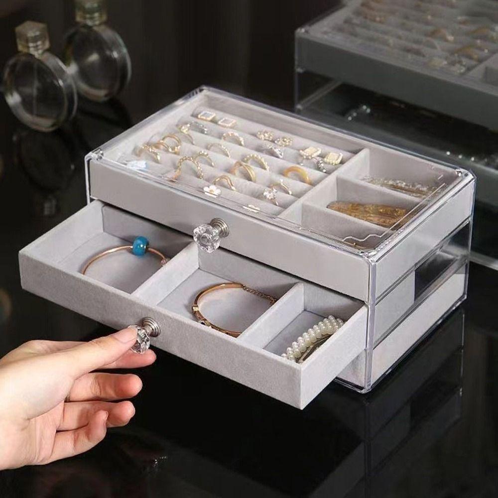 Stackable Acrylic Jewelry Organizer Dustproof 3 Layers Jewelry Box Jewelry Display Box  Desktop