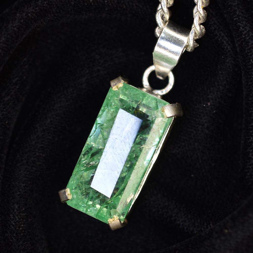 A+ CERTIFIED 45 Ct Natural Green Emerald 925 Sterling Silver Emerald Cut Pendant MY.PD-179-NS