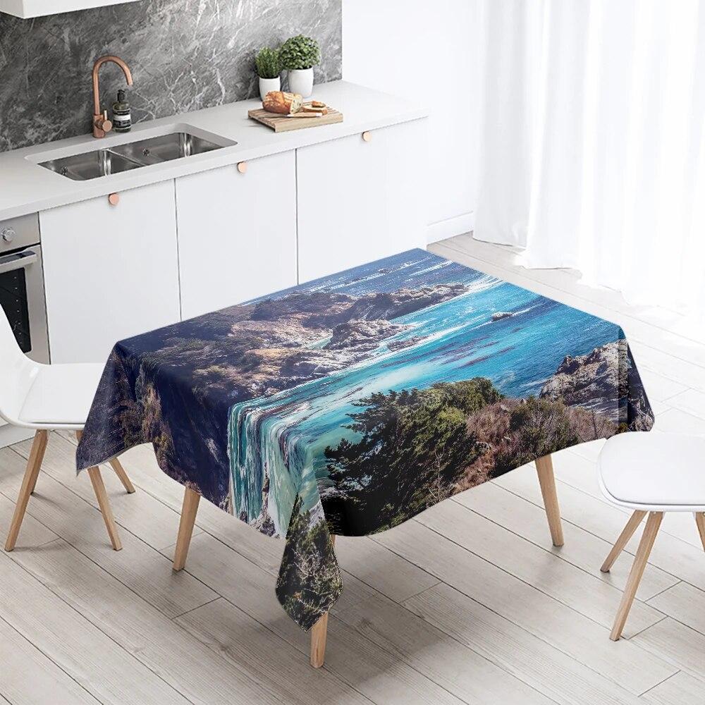 Nature Scenery Tablecloth Beach  Printed  Party Restaurant Table Decoration Stain Resistant & Waterproof