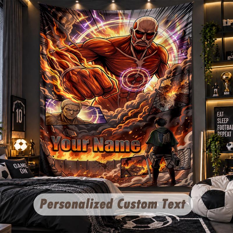 Personalized Wall Tapestry,Attack on Titan Custom Printed Name, Fabric Wall Art For Indoor Room Backdrop