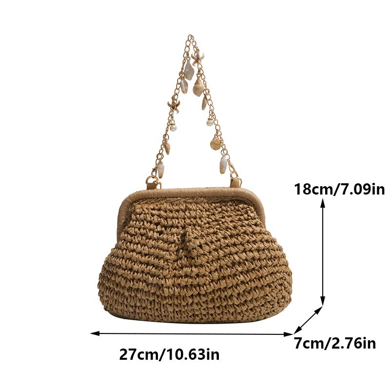 Yogodlns Summer Straw Weaving Crossbody Bag Fashionable Shell Bag Women's Chain Strap Shoulder Bag