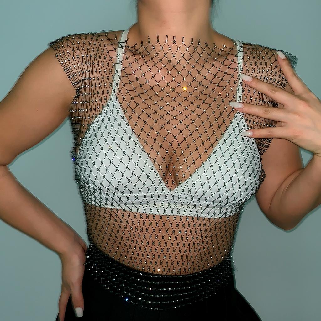Accessories, Sexy Street Shots, Fishing Nets, Hollow Clothes for Women, Personalized Flash Diamonds, Nightclub Style, Geometric Body Chains