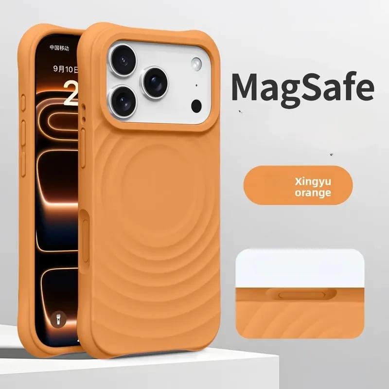 Silikonové pouzdro s efektem vlnky pro Magsafe bezdrátové nabíjení, magnetické pouzdro na telefon pro iPhone Air 17 16 15 14 Pro Max, měkké nárazuvzdorné kryt