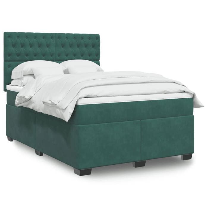 VidaXL Slatted Bed Base and Mattress Dark Green 140x190cm Velvet 3290915
