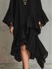 Europäischer Frühling/Sommer 2026 Elegantes asymmetrisches Rüschen-Schwarz-Kleid