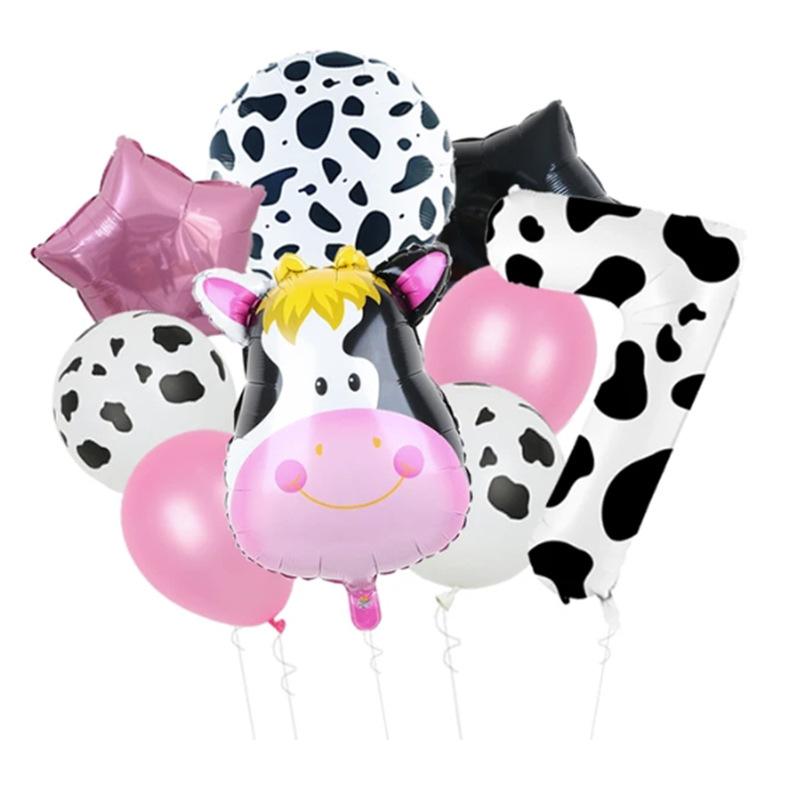 Temu Cow 40-Inch Digital Aluminum Film Balloon Set Black And White Farm Theme Birthday Decoration Balloon