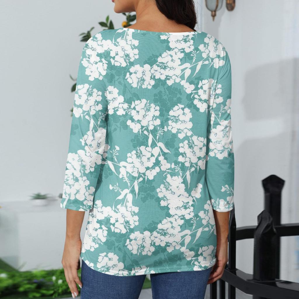 Women's Casual Fashion Sexy Comfortable V-Neck Floral Seven Sleeve Top