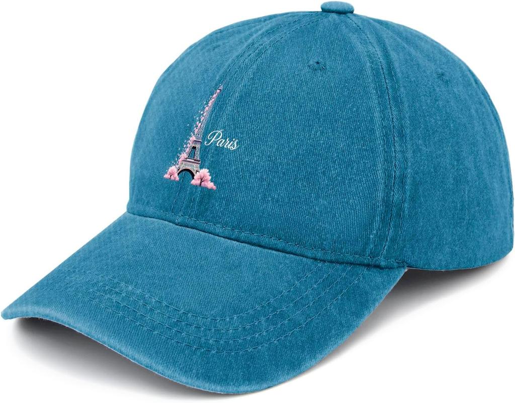Eiffel Tower Sakura Baseball Denim Cap Adult Casual Polyester Printed Baseball Hat for Men Women