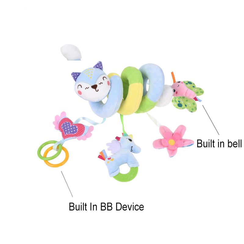Baby Car Seat Toys 3-6 Months Stroller Toys Infant Fox Spiral Hanging Plush with Music Box BB Squeaker and Rattles Activity Gift