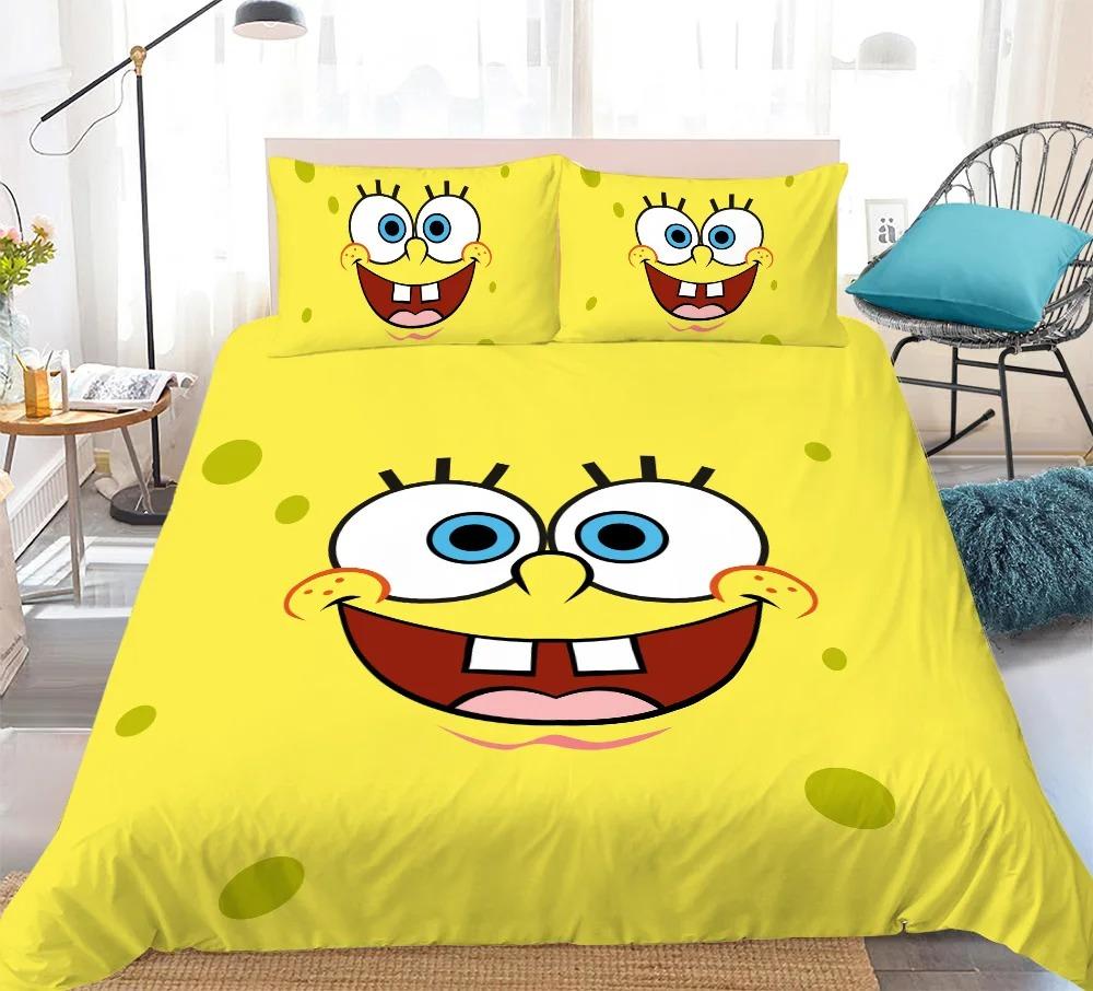 3D Hot Sale Multiple Sizes SpongeBob SquarePants Cartoon Print Bedding Set Adult and Kids Bedding Set Luxury Gifts