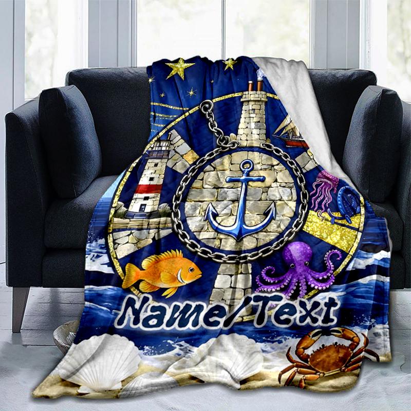1PC Custom Name Maritime Adventure Scene Outdooor Flannel Blankets Throw Blanket All-Season Throw Gift Bedspread for Couch, Bed, Camping Holiday Birth