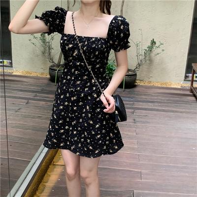 Niche Unique Split Flower Dress Summer Femininity 2026 Cold Department High-end Square Neck Long Skirt