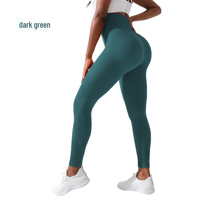 

Plus Size High-Waisted Ribbed Yoga Leggings - Hip-Lifting, Leg-Shaping, Solid Color Sports Pants for Women Large темно-зелений колір