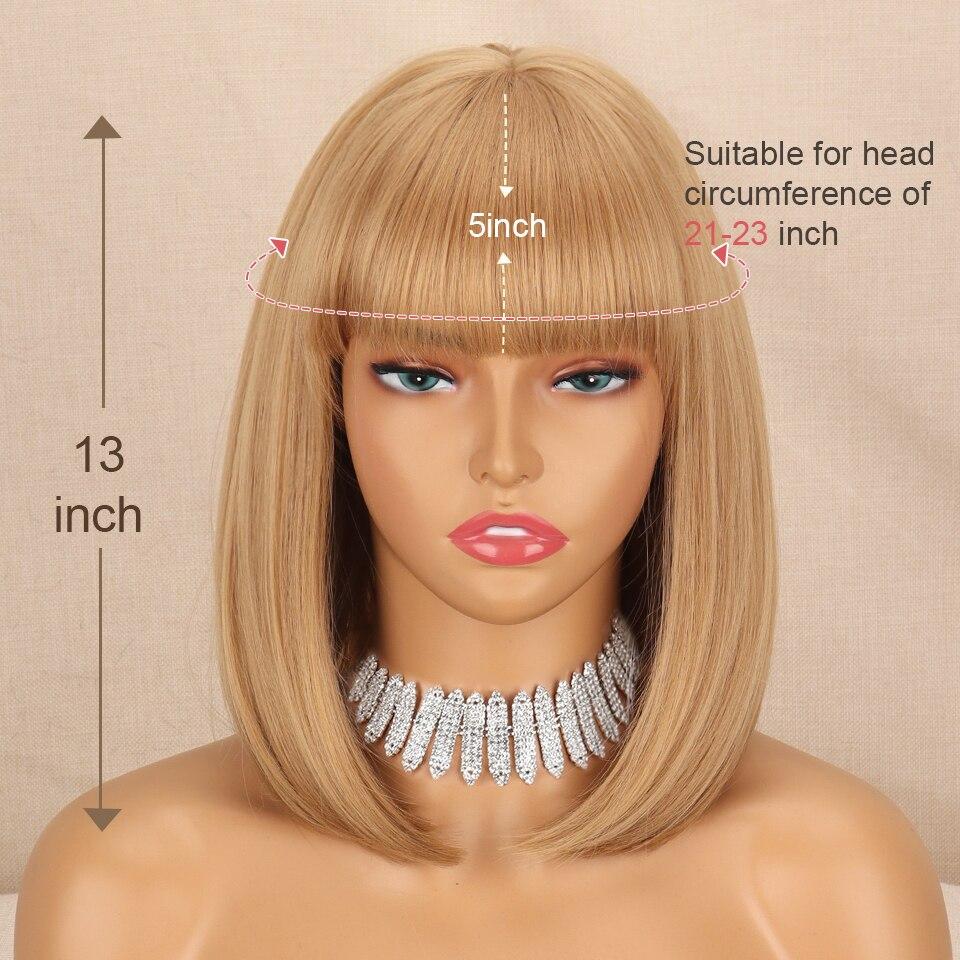 MISSQUEEN Short Straight Bob Wigs with Bang Blonde Golden Brown Natural Synthetic Hair for Women Daily Cosplay Heat Resistant Fiber Wig