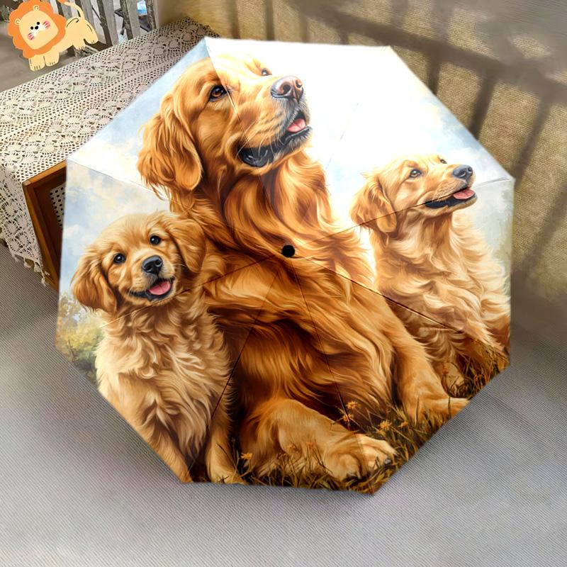 1 PC Automatic Folding Umbrella - Golden Retriever Pattern, Portable & Foldable Design with 8 Ribs, Christmas Birthday Gifts