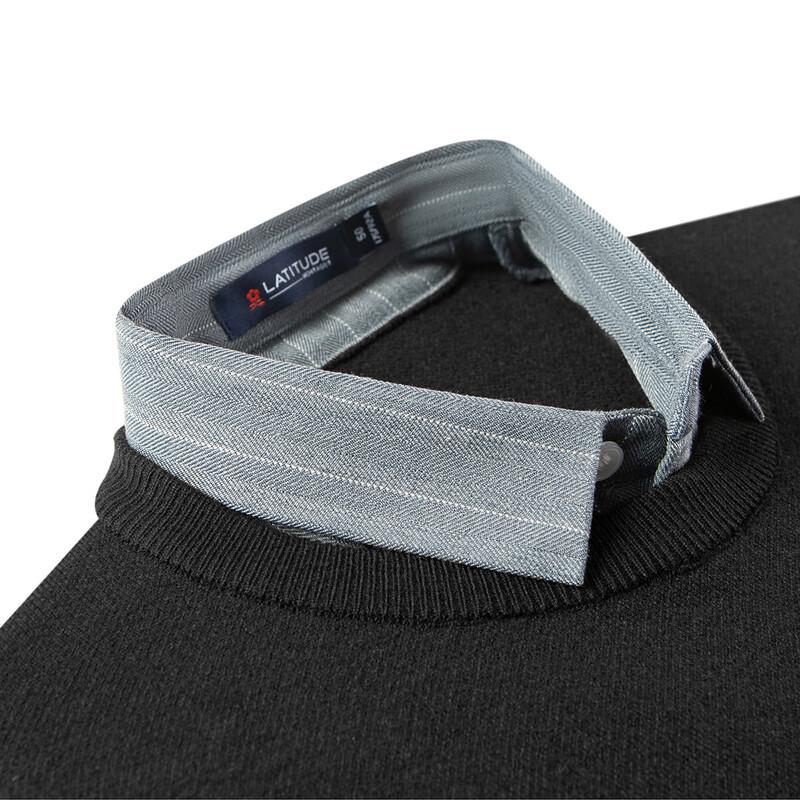 MONTAGUT Men's Faux Two-Piece Striped Lapel Embroidered Knit Sweater