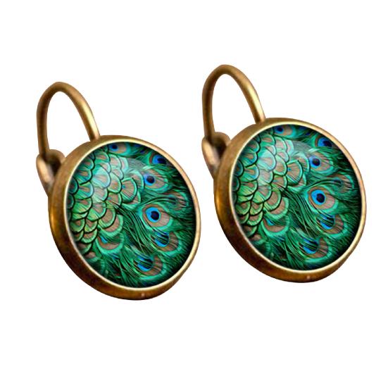 1 пара серег со стеклянным кабошоном, висячие серьги с павлиньим узором, 2 цвета, винтажные серьги на спине для подарка
