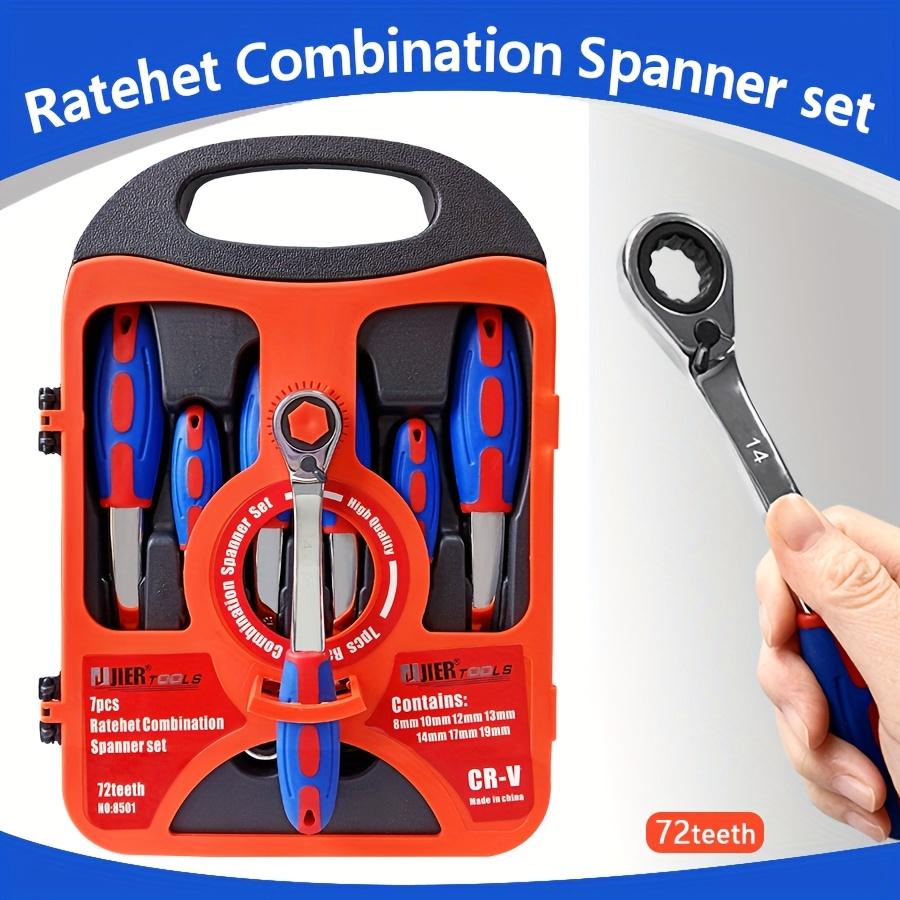 1 Set 7pcs Ratchet Wrench Multi-Specification Adjustable Direction Left And Right Handle Comfortable Anti-Slip Bidirectional Quick Lock Mechanism