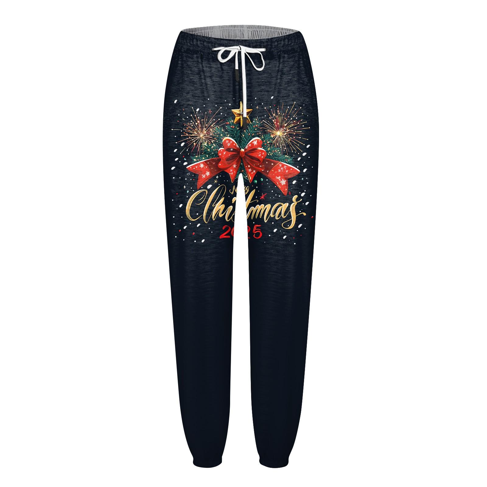 Женские повседневные брюки с завязками на резинке и рождественским принтом — фото 3