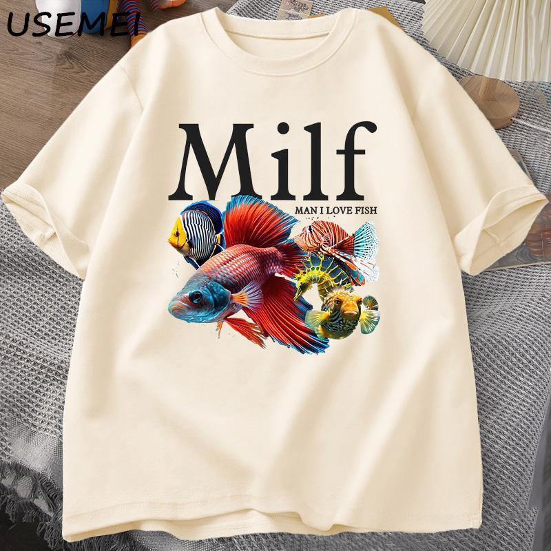 Unisex I Love Fish MILF TShirt Funny Fish Lover TShirt Unisex FisherUnisex Cotton Unisexs TShirt Harajuku Street Top Fitness Streetwear