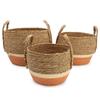 Straw & Seagrass Large Baskets – Natural & Orange- Set of 3