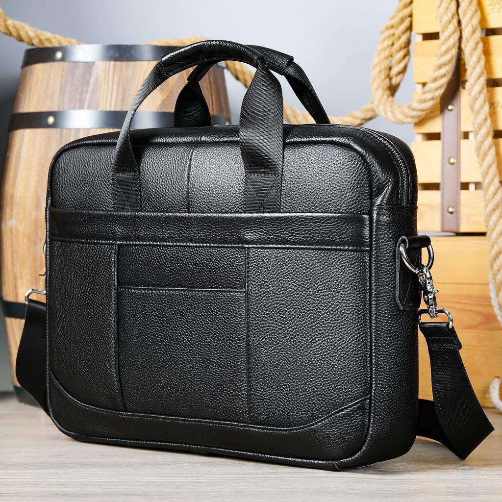 Men's Handbag 100% Genuine Leather Business Briefcase Large Capacity Cowhide Shoulder Crossbody Bag 14 Inch Laptop Bag