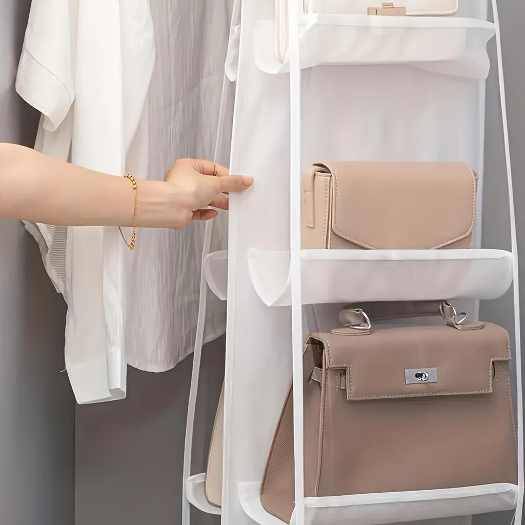 Mehrschichtiger Hängetaschen-Organizer, platzsparende Aufbewahrung im Kleiderschrank, staubdichter Handtaschenclip, praktisches Hängedesign für Damenmode-Accessoires