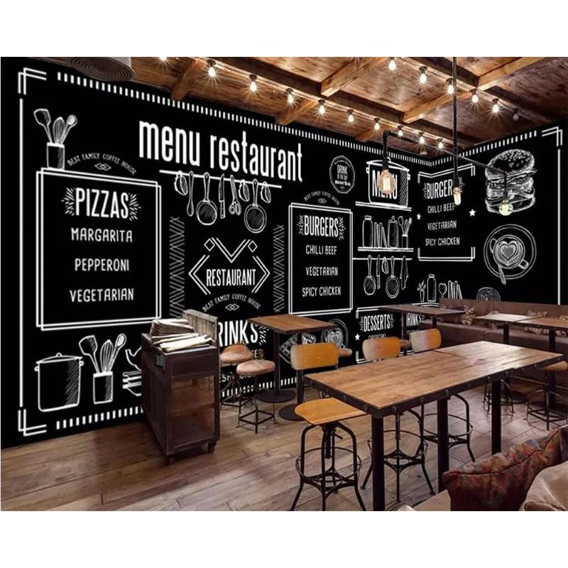 Ručně malovaná křídová tabule Jídlo 3D tapeta Bar Kavárna Pozadí Nástěnná malba