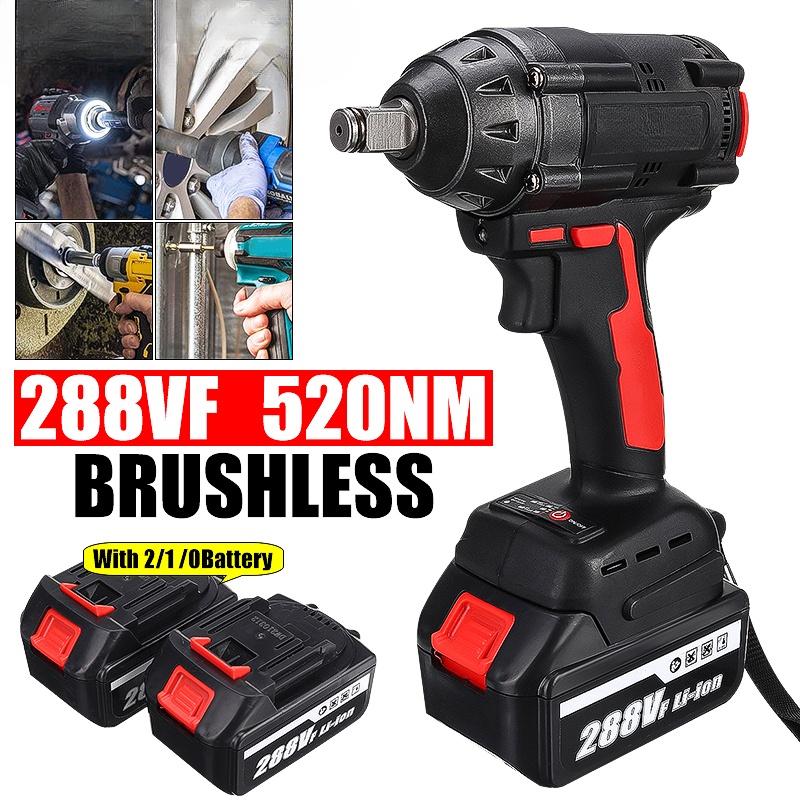 AC 110-240V 520NM 1/2 cala maks., bezszczotkowy klucz udarowy 288VF klucz elektryczny Li-ion z 2 akumulatorami do akumulatora