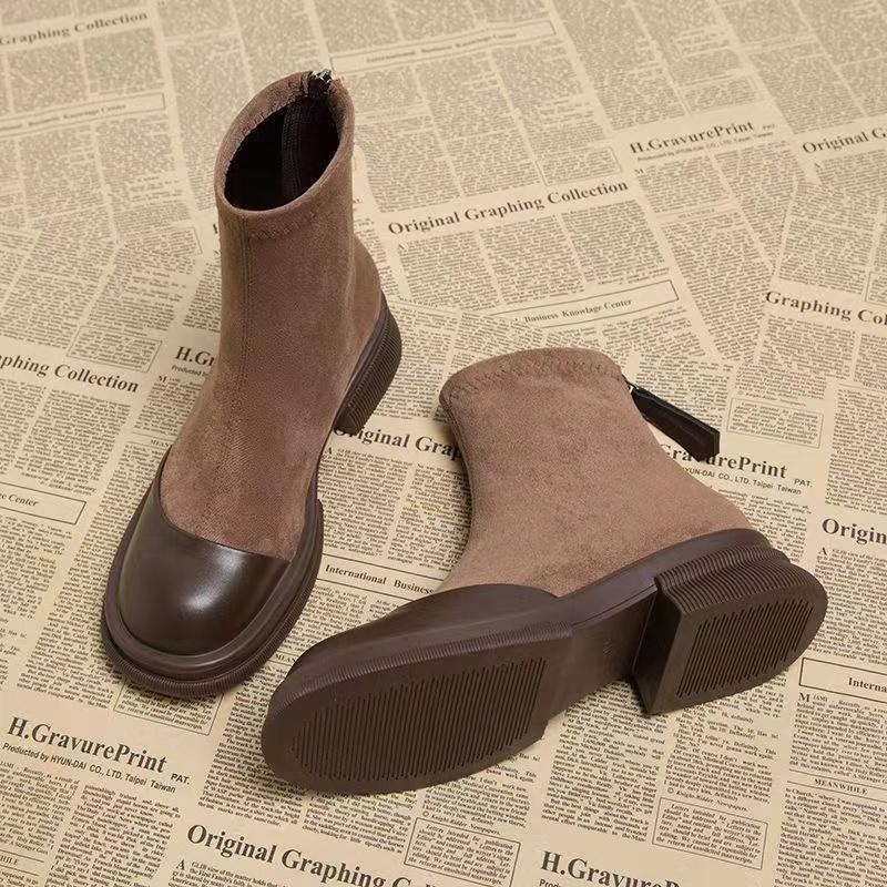 Fashion Women Ankle Boots Fashion Round Toe Ladies Cotton Short Booties Elegant Square Low Heel 2024 Winter Short Plush Women's Footwear