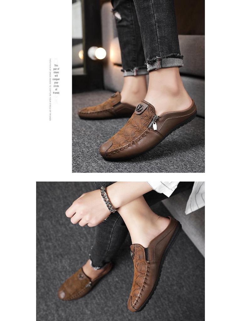 Men's Retro Leather Slip-On Driving Shoes with Zipper