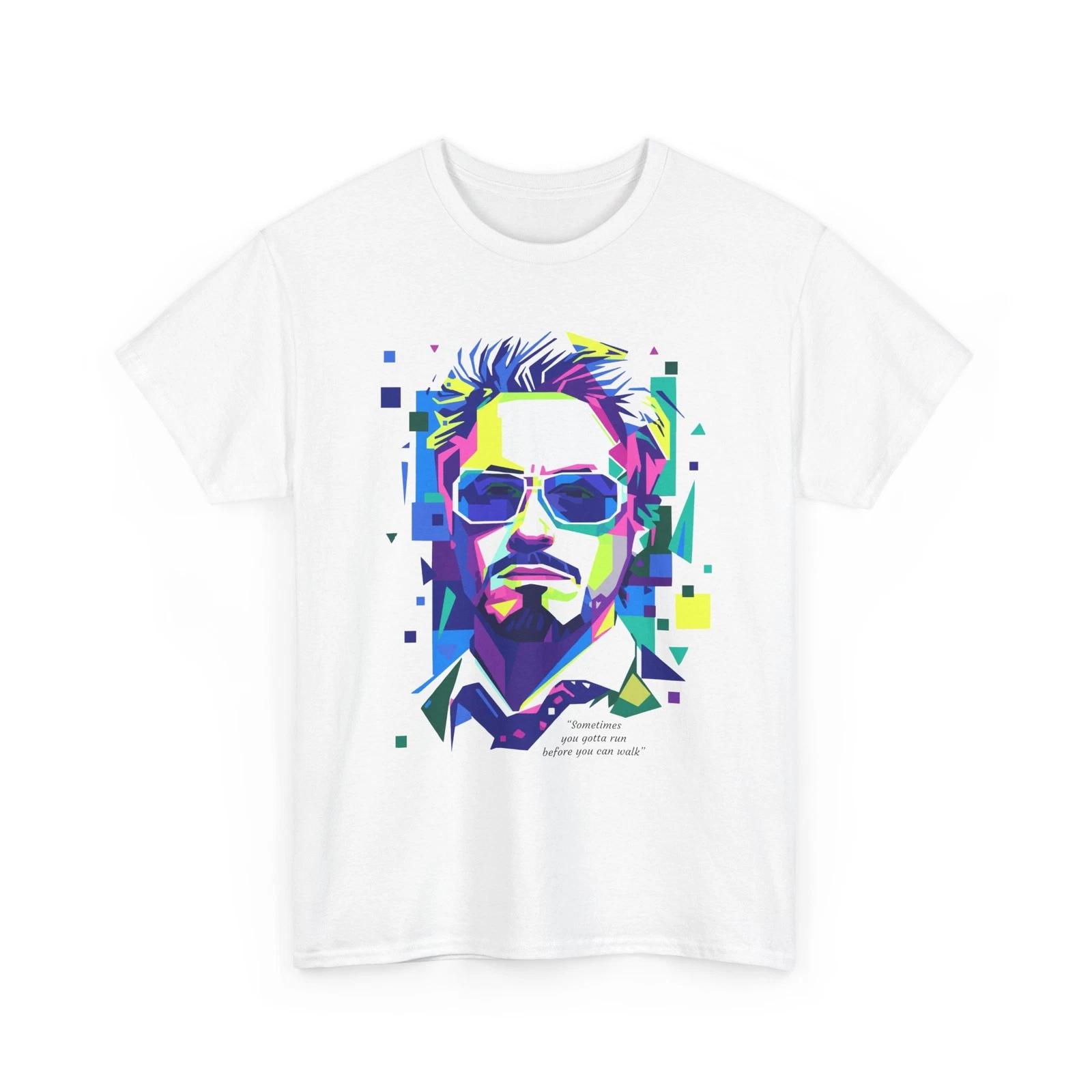 100% Cotton T-shirt Mens Tees Top Iron Man Tony Stark run before walk 100% cotton 4XL