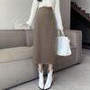 Women's 2025 Autumn Wool High-Waisted Mid-Length Pencil Skirt with Slit