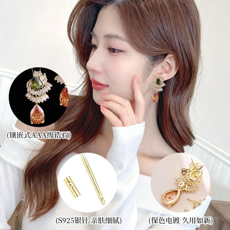 Elegant Zircon Waterdrop Earrings Women Sterling Post Lightweight Luxury Minimalist Jewelry