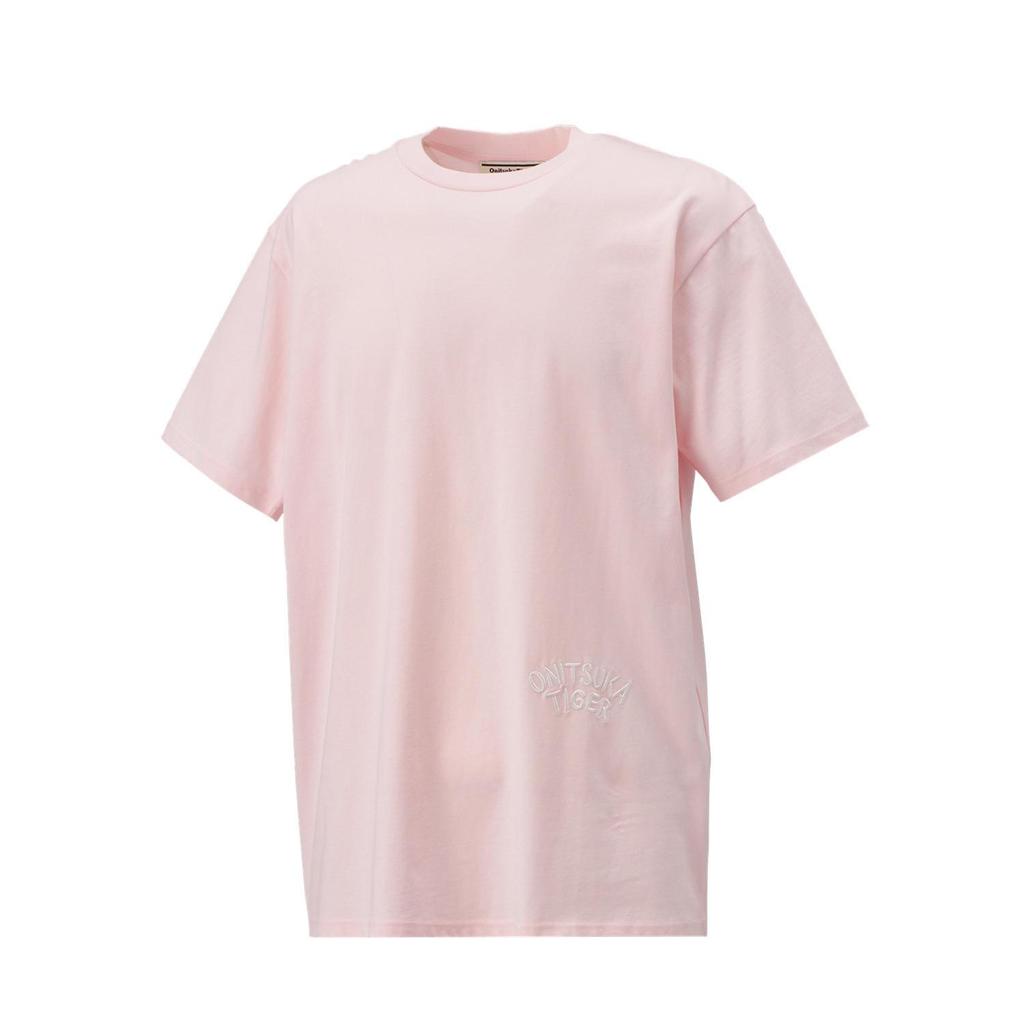ONITSUKA TIGER SS24 Creative Round Neck Casual Printed Short Sleeve T-Shirt Unisex Tops Light-Pink 2183B150-700