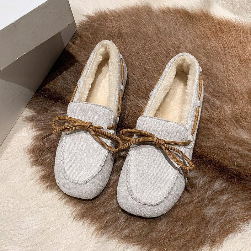 Autumn and Winter New Leather and Fur Integrated Doudou Shoes Women's Cotton Shoes Plush Versatile Fluff Shoes Flat Student Shoes