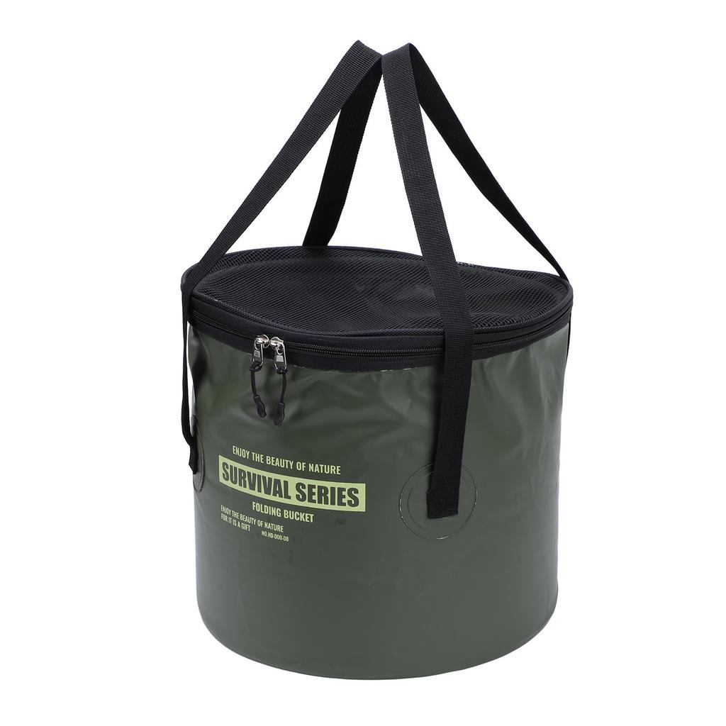Cloth Folding Bucket with Mesh Pouch Portable Draining Basket Water Container for Outdoor Camping Fishing Car Washing