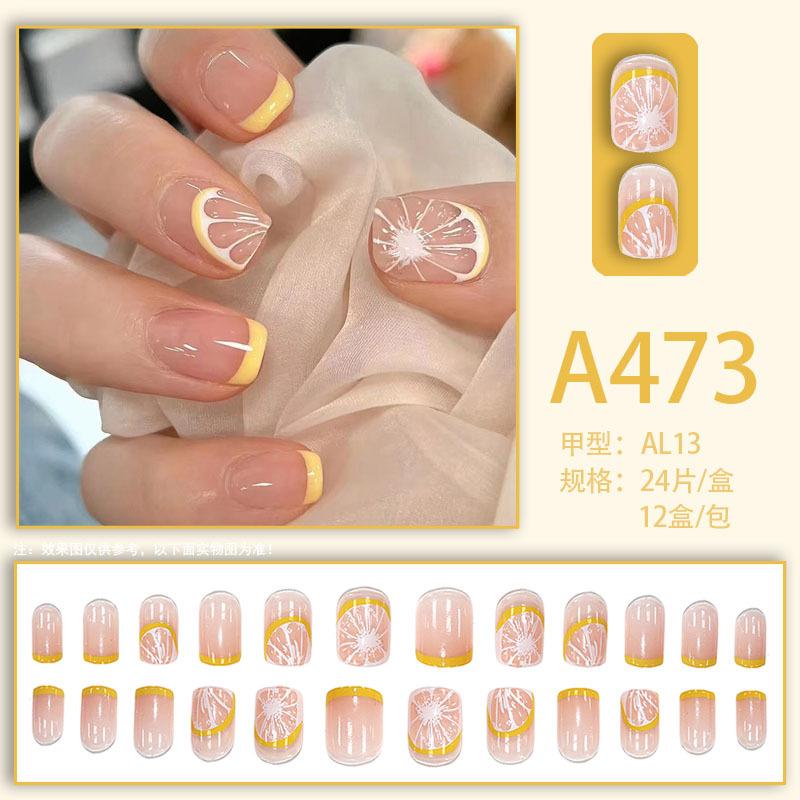 Spring and summer gentle and fresh lemon light color simple and cute fake nails wearable nails removable