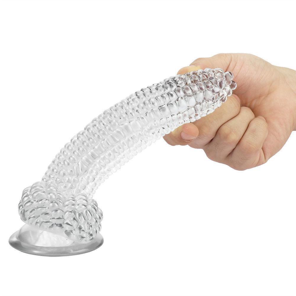 Corn-shaped Dildo with Suction Cup & Anal Plug - Transparent Hygienic Adult Toy