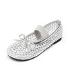 Fashion Summer Rhinestone Size 43 Shoes for Women 2025 New Comfortable Mesh Hollow Half Slippers Women Luxury Mary Jane Flat Shoes