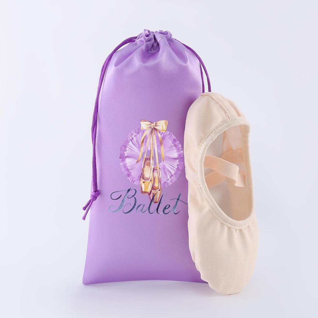Purple Satin Ballet Dance Shoe Drawstring Pouch - Portable Double Drawstring Bag