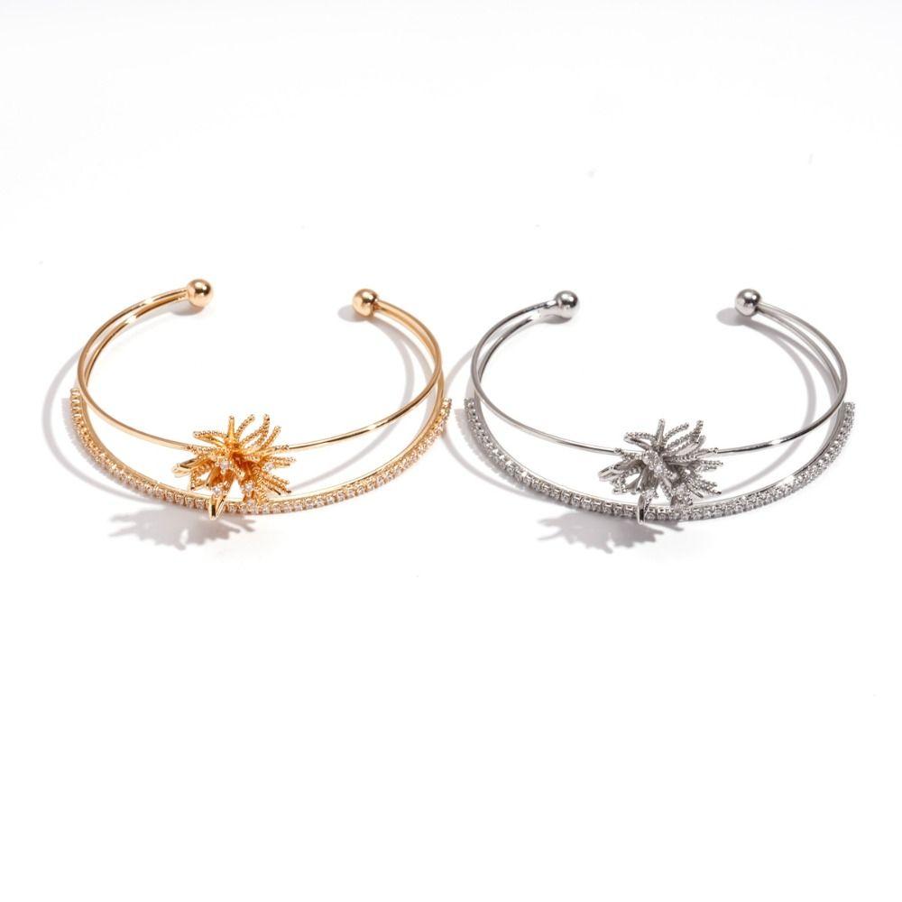 Arm Cuff Flower Wide Open Bangle Zircon Exaggerated Bracelet Unique Flower Cuff Bangles  Women
