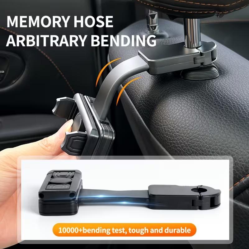 Car Headrest Phone Mount – Clip-On Design, 360° Rotatable & Retractable, Multifunctional Backseat Phone Holder