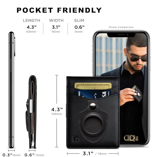 SERMAN BRANDS Portafoglio con Fermasoldi - Portafoglio da Uomo Sottile per Tasca Anteriore Porta Carte con Blocco RFID Pieghevole Mini Minimalista, 4,3 pollici x 3,1 pollici x 0,6