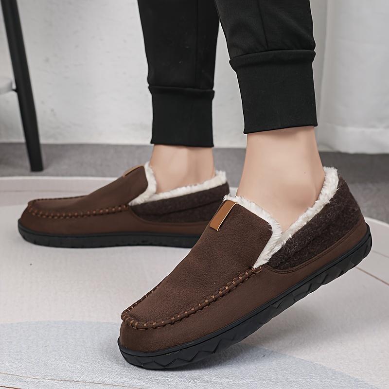 Men'S Thickened Indoor Slippers, Vintage Casual Fashion, Soft Sole, Round Toe, EVA Sole, Fabric Upper and Inner, for Winter Daily Casual Wear