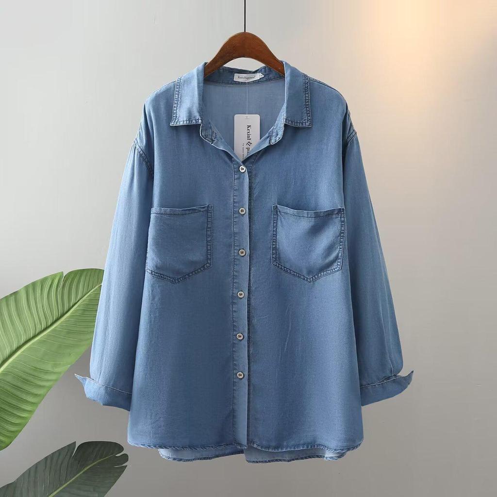 Cardigan da Donna Taglie Forti in Denim Tencel a Manica Lunga - Autunno 2023