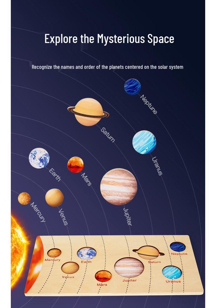Wooden Solar System & Continents Cognitive Puzzle Toy