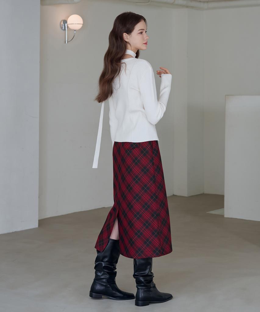 Deuloupisumeon Bias Check Goldish Midi Skirt [Navy]