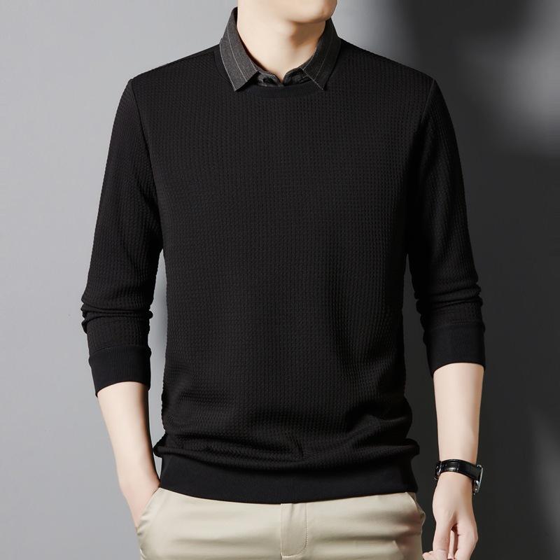 Fake Two-Piece Long-Sleeved Sweater Men's Undershirt New Knitwear Top Autumn and Winter Thickening Sweater