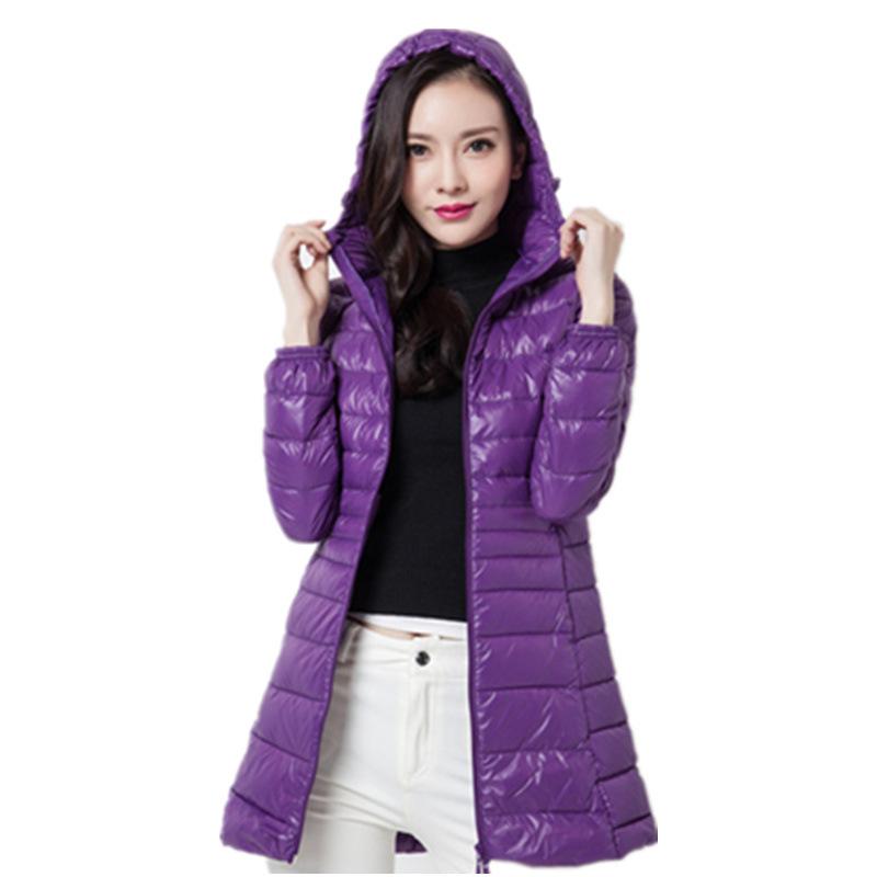 

Женский длинный теплый пуховик, модный женский пуховик с капюшоном и портативной сумкой для хранения, женское пальто до бедра XXL фиолетовый